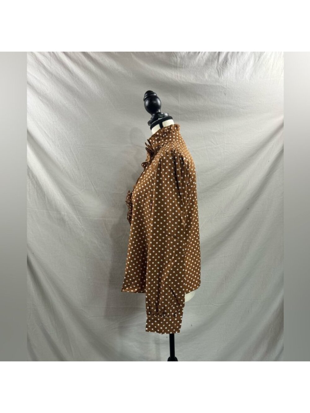 Polka Dot Ruffle Trim Blouse Brown - Picture 9 of 9